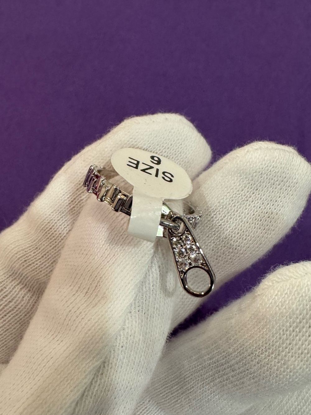 Melinda Maria Silver Zipper Ring with Diamondette Accents- 6